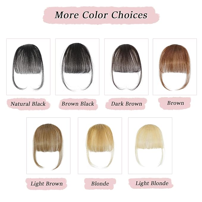 Clip in Bangs Real Human Hair Brown Black Wispy Bangs Fake Bangs with Fringe Clip on Bangs Curved Bangs Hairpieces for Women Daily Wear