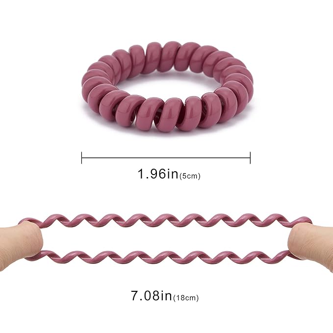 Macaroon Spiral Coil Hair Ties (Colorful, 10 Pcs) - Ponytail Holders for Thick Hair, No Crease Plastic Spiral Phone Cord Ties for All Hair Types