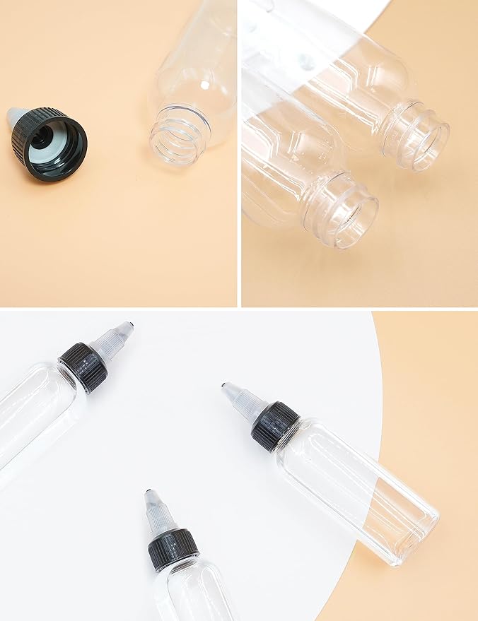 20 Pcs 2oz Plastic Squeeze Bottles with Twist Top Cap, 60ml Clear Dispensing Bottles, Empty Squirt Bottle for Liquids, Sauces, Arts, Crafts, Travel