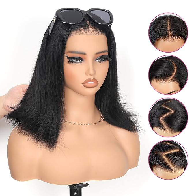 210% Density 13x6 Full Lace Frontal Bob Wig Human Hair 12A Brazilian Virgin Human Hair Pre Plucked HD Transparent Lace Glueless Wigs 10 Inch