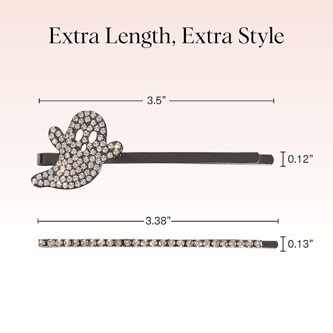 Kitsch Extra Long Metal Rhinestone Bobby Pins – Ghost Design Sparkly Hair Pins – Halloween Hair Accessories – Secure Hold Bobby Pins for Women, Festive Styling | Ideal Gifts for Women - 4pc Set