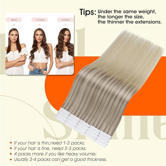 Full Shine Tape in Hair Extensions Real Human Hair 14Inch Balayage Color 18 Ash Blonde Fading to 22 and 60 Blonde Remy Tape in Extensions Seamless Tape Hair Ombre Skin Weft Hair Extensions 50G 20Pcs