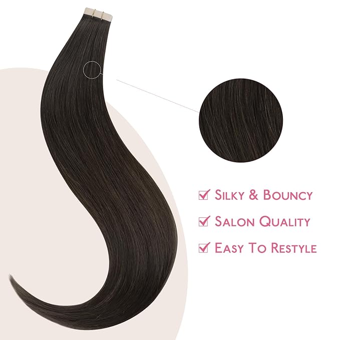 WENNALIFE Tape in Hair Extensions Human Hair Dark Brown Tape in Extensions, 10pcs 30g 26 inch Remy Invisible Tape Ins Straight Colored Soft Real Human Hair Tape in Extensions Refill Set Extensions