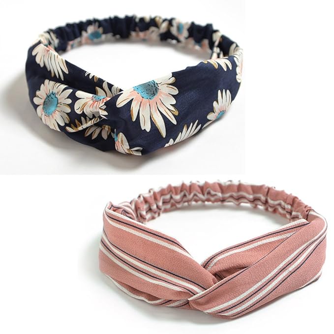 DRESHOW 10 Pack Boho Headbands for Women Girls Criss Cross Elastic Hair Bands Yoga Flower Headwraps Accessories