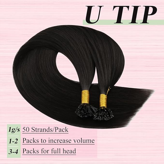 YoungSee U Tip Hair Extensions Human Hair Brown 16 Inch Darkest Brown K Tip Hair Extensions Real Human Hair 50s/50g