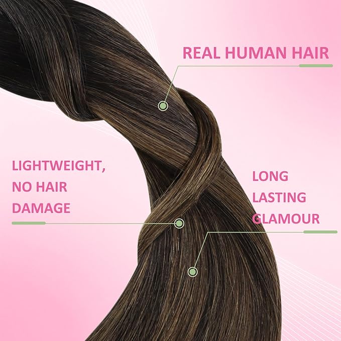 YoungSee Tape in Extensions Human Hair Balayage Tape in Hair Extensions Human Hair Dark Brown Mix Ash Brown Human Hair Tape-in Extension 22In Ombre Hair Extension Tape-in 20pcs 50g for Instant Length