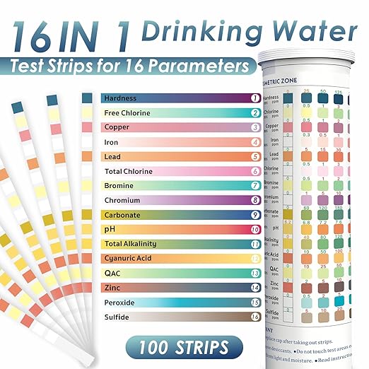 20 in 1 Water Tester for Drinking Water, Well Water Testing Kit, Suitable for Household Tap Water, Natural Water Quality Testing, Can Detect Water Hardness, Chlorine, Lead, Ph, Etc. (123 Test Strips)