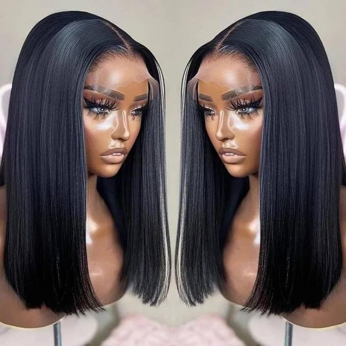 Bob Wig Human Hair Real 100% Human Hair 180% Density Wigs for Black Women 5x1 Bob Lace Closure Wigs Human Hair Natrural Black 16inch