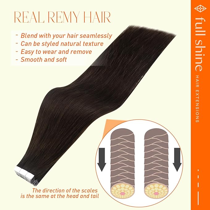 Full Shine Brown Hair Extensions Invisible Tape in Hair Extensions Human Hair 28Inch 40PCS Color 2 Dark Brown 100Gram Seamless for Daily Wear Adhesive Long Double Sided Add Length