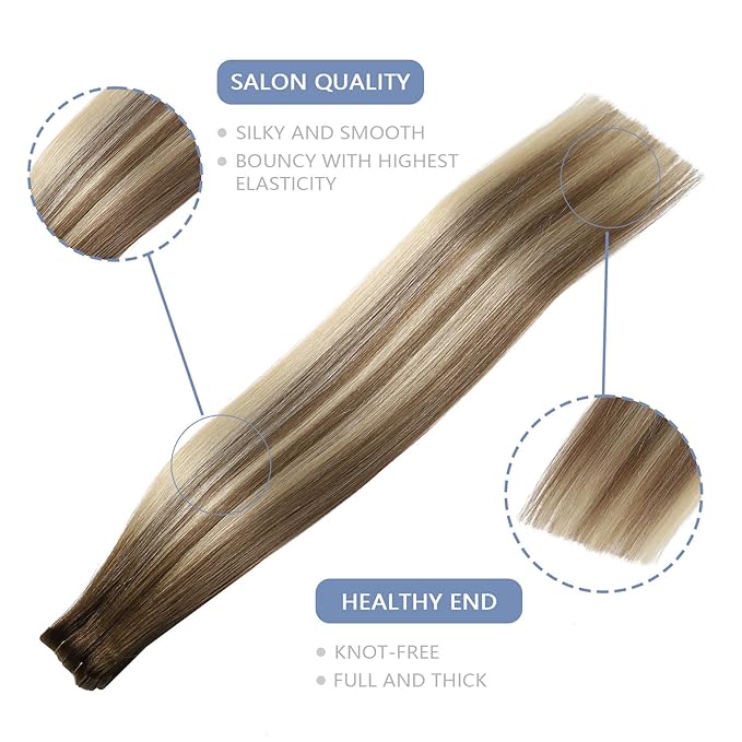 COOKAYU Invisi Edge Tape in Hair Extensions, Tape in Human Hair Extensions Walnut Brown to Ash Brown and Blonde Seamless Injected Human Hair 20pcs/pack 22Inch 50g