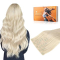 DOORES Clip in Hair Extensions Human Hair, Platinum Blonde 130g 7pcs 18 Inch, Virgin Human Hair Clip in Extensions Silky Straight Weft