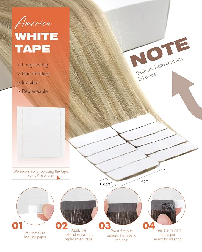 Sunny Hair Tape in Hair Extensions Real Human Hair Invisible Remy Hair Extensions Tape ins for Women Golden Blonde Highlight Medium Blonde 22 inch 20Pcs 50G
