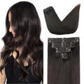 Straight Clip In Hair Extensions Real Human Hair 8Pcs Clip In Dark Brown Human Hair Extensions with 18Clips Lace Weft 120g 24inch
