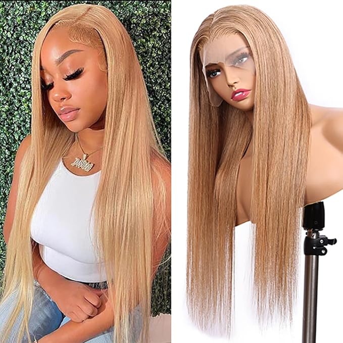 Honey Blonde Straight 13x4 Lace Front Human Hair Wigs with Baby Hair Pre Plucked Brazilian Virgin Hair Transparent HD Lace Frontal Wig for Black Women 180% Density 26 Inch