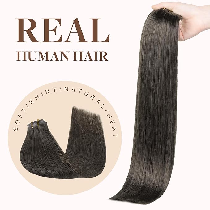 GOO GOO Clip in Hair Extensions Real Human Hair, Remy Human Hair Extensions Clip ins for Women, Natural Human Hair, 20inch 150g 7Pcs, 1C Mocha Brown