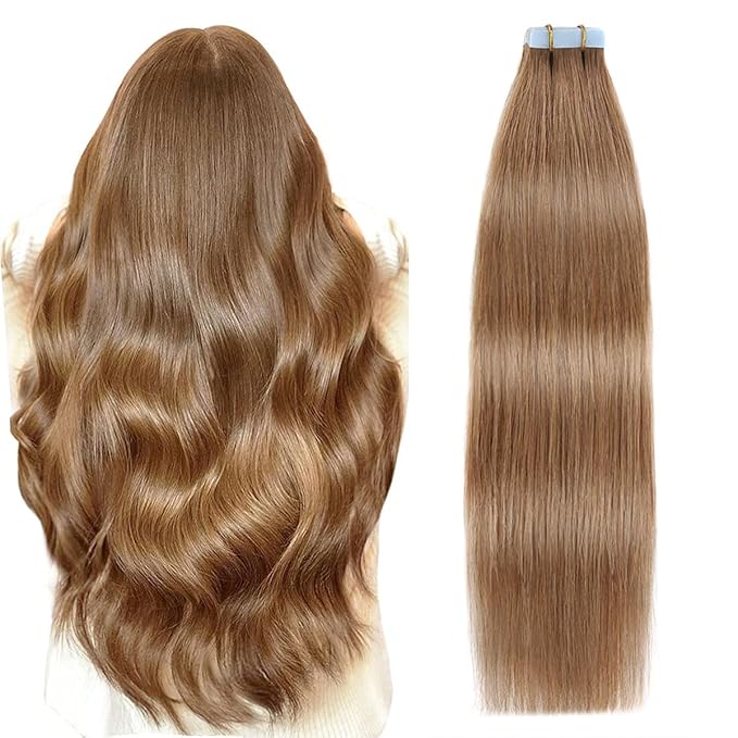 SUYYA Tape in Hair Extensions Human Hair 14 inches 40g/pack 20pcs Straight Seamless Skin Weft Tape in Remy Human Hair Extensions(14 inches #8 Light Brown)