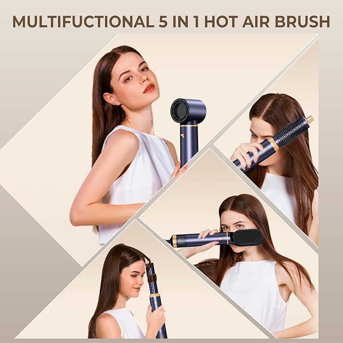 Blow Dryer Brush 5 in 1, Negative Ion Hair Dryer Brush Set Upgrade Hot Air Brush Air Styler Curling Wrap Air Curler, Curling Iron Hair Styling Tools As A Gift for Straight/Curl/Drying/Smoothing