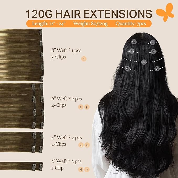 DOORES Remy Hair Extensions Clip in, Balayage Walnut Brown to Ash Brown and Bleach Blonde 100g 7pcs 14 Inch, Clip in Human Hair Extensions Real Natural Straight Weft