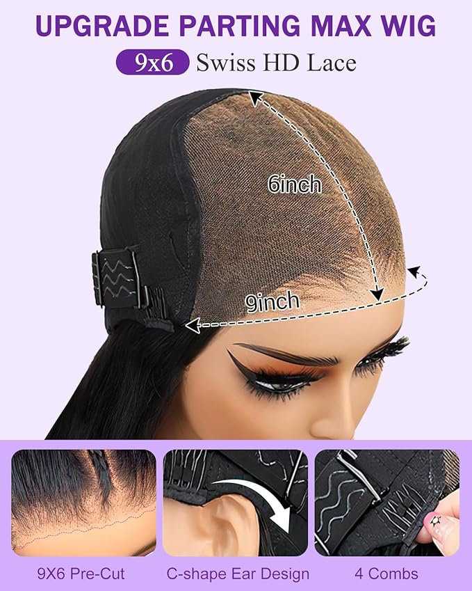 9x6 SKINLIKE Real HD Lace Closure Wig, Water Wave 180% Density 0.10mm Ultra-thin Swiss Lace Pre-plucked Bleached Small Knots With Baby Hair Glueless Wigs Human Hair Wigs 26 Inch