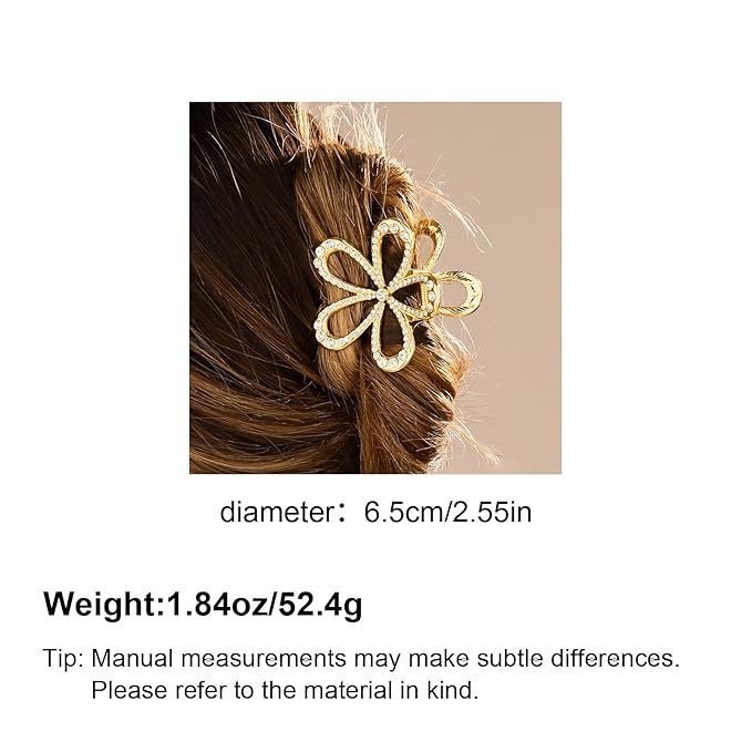 Gold Hair Clips for Women Flower and Double Row Small Claw Clips for Thin/Medium Fine Hair - Nonslip Jaw Clips