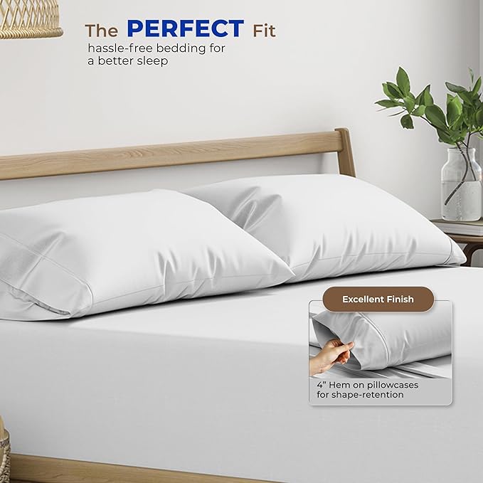 THREAD SPREAD 100% Egyptian Cotton Pillow Cases - 1000 Thread Count Queen/Standard Size Set of 2, Soft & Breathable Extra Long Staple Sateen Weave Cotton Pillow Covers for Bed - Silver