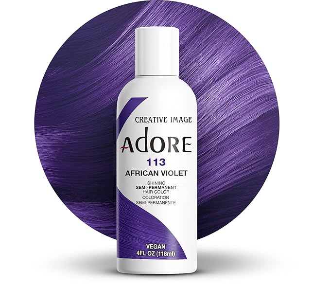 Adore Semi Permanent Hair Color (113 African Violet) | Vegan & Cruelty-Free Purple Hair Dye | No Ammonia, No Peroxide, No Alcohol | 4 Fl Oz (Pack of 1)