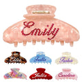 Personalized Colorful Name Hair Claw Clips for Women,Custom Hair Clips with Diamond,Cute Hair Accessories 4",Handmade Rhinestones Hair Clamp Gifts for Mom,Bride,Wife,Bridesmaid,Couples（Shell Pink）