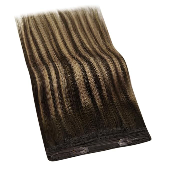 YoungSee 130G Wire Hair Extensions Real Human Hair Chocolate Brown Balayage Caramel Blonde Wire Hair Extensions Brown Fish Line Extension Remy Hair 22Inch