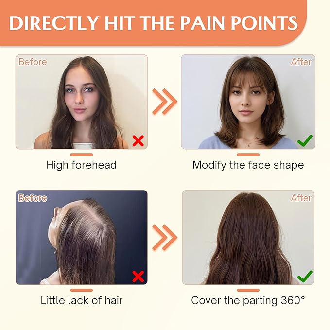 Benehair Clip in Bangs 100% Real Human Hair Extensions 360° Cover Clip on 3D Wispy Bangs for Women Topper Hairpieces for Women Natural Black