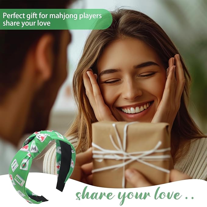 Norme 4 Pcs Mahjong Headbands Mahjong Tiles Knotted Headbands Trendy Wide Mah Jong Knotted Hairbands Colorful Fabric Non Slip Fashion Top Hair Accessories Mah Jong Gifts for Women Girls, 4 Styles