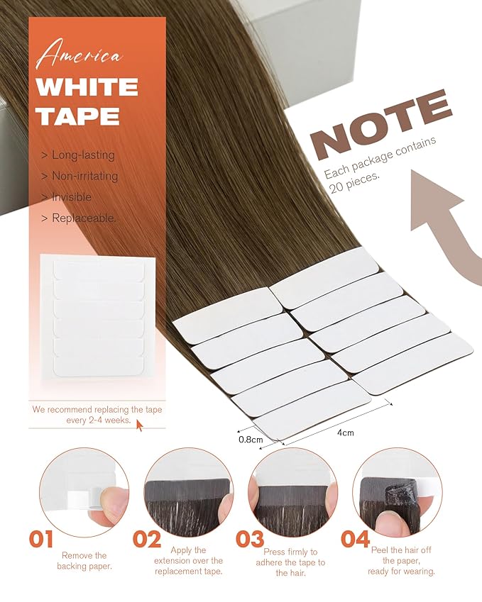 Sunny Hair Human Hair Tape in Extensions, Cool Brown Tape in Hair Extensions Human Hair 14 inch Straight Remy Tape in Human Hair Extensions 20Pcs 50g