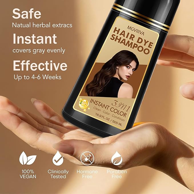 Hair Dye Shampoo 3 in 1, Dark Brown Hair Dye for Men & Women, Long Lasting Hair Color for 100% Gray Hair Coverage, Easy to Use, Shampoo for Color Treated Hair Dye 16.9 Fl Oz (Dark brown)