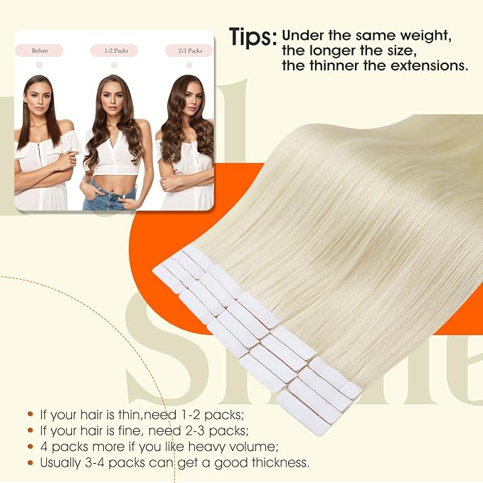 Full Shine Long Injection Tape in Hair Extensions Human Hair Color 60 Blonde Insert Tape Extensions 22Inch Injected 50Gram Machine Remy Seamless Invisible 20Pcs for Party Add Length