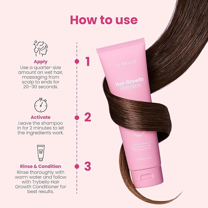 Trybello Hair Growth Shampoo | Natural Hair Thickening & Scalp Detox | Aloe Vera, Turmeric, and Urucum Extract | Sulfate-Free, Vegan, Anti-Hair Fall Formula | For Any Hair Type | 2 Pack Combo