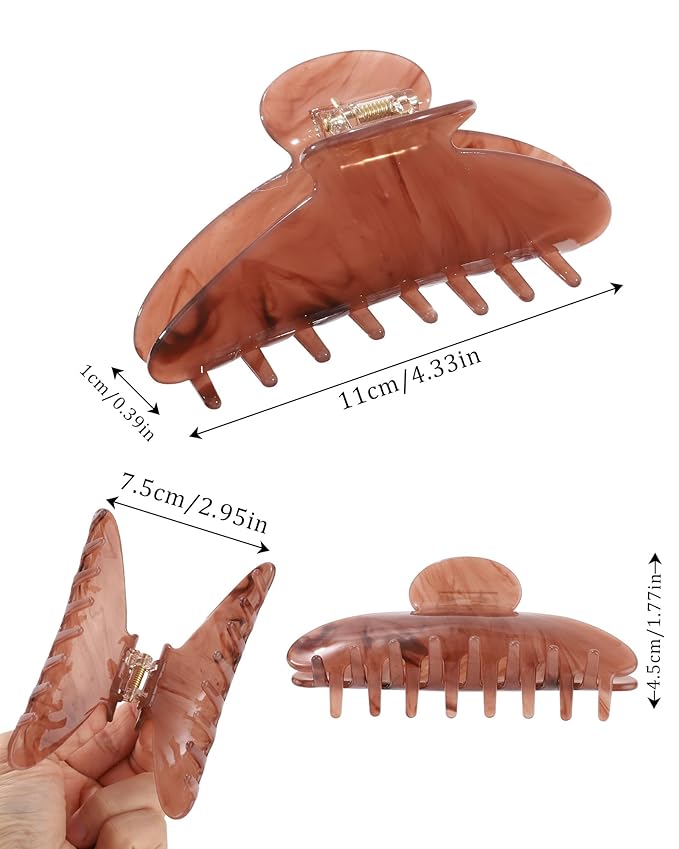 HAIMEIKANG Large Acetate 4 Inch Hair Claw Clip for Women - French Style Hair Claws for Thick Hair with Non-Slip Teeth, Hair Accessories for Updos, Buns & Ponytails