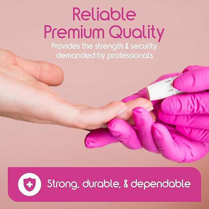 Inspire Pink Gloves Disposable Latex Free | Nitrile Pink Glove Hair and Nail Salon, Esthetician Nitrile Disposable Gloves