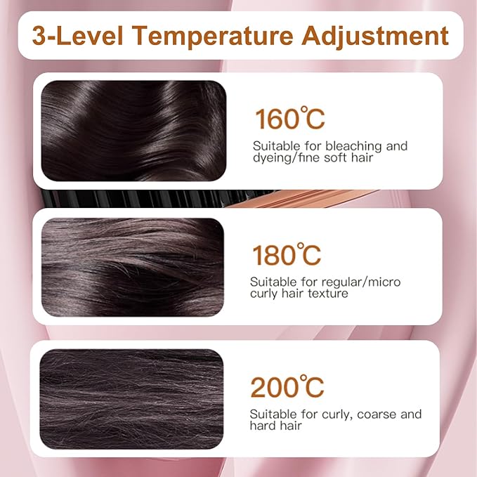 Mini Hair Straightener, Rechargeable Portable Hair Straightener Brush, Fast Heating Hot Comb 3-Speed Temperature Control with Anti Scald Shell for Home Travel