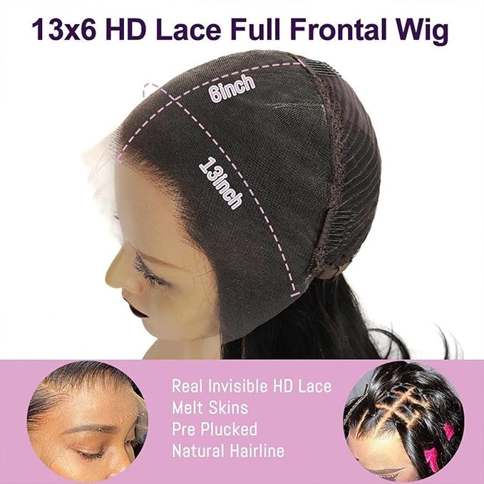 WOWANGEL 13x6 HD Lace Front Wigs Human Hair Body Wave Pre Plucked SKINLIKE 0.1mm Extremely Thin Real HD Lace Front Wigs 250% Density Glueless Human Hair Wigs for Women 30 Inch