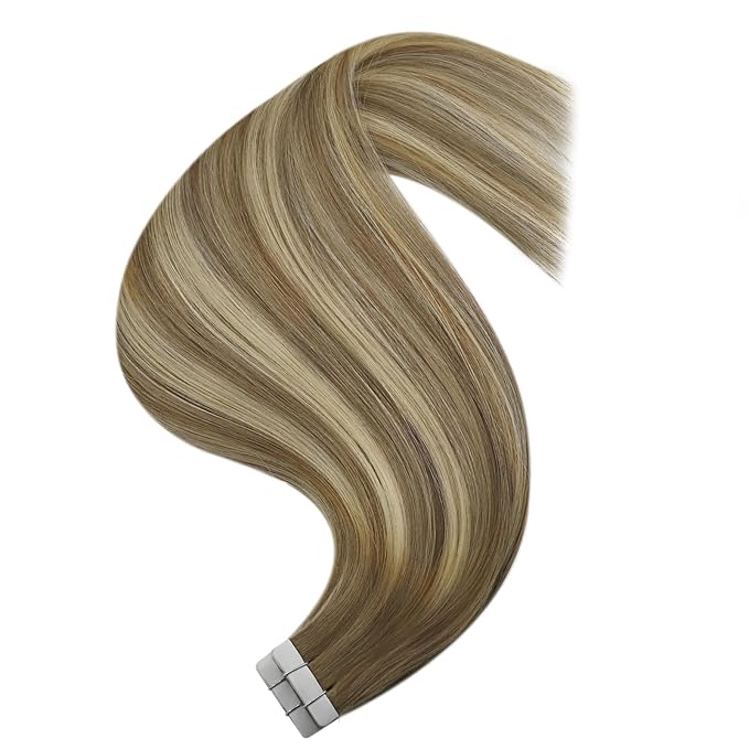YoungSee Human Hair Tape in Extensions Balayage Tape in Hair Extensions Human Hair Light Brown Ombre Blonde Tapes ins Hair Extension Silky Straight 20 Inch Seamless Tapein Hair Extension 20pcs 50g