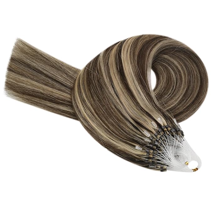 YoungSee Micro Bead Hair Extensions Real Human Hair Brown Highlight Micro Ring Hair Extensions Dark Brown Highlight Blonde Microlink Hair Extension Human Hair Beaded Hair Extension 18In 50s 50g