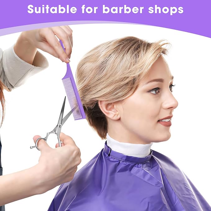 Rat Tail Comb2-in-1 Fine Tooth Parting Comb & Root Teasing Comb for Women - Carbon Fiber, Anti-Static, Purple & Black