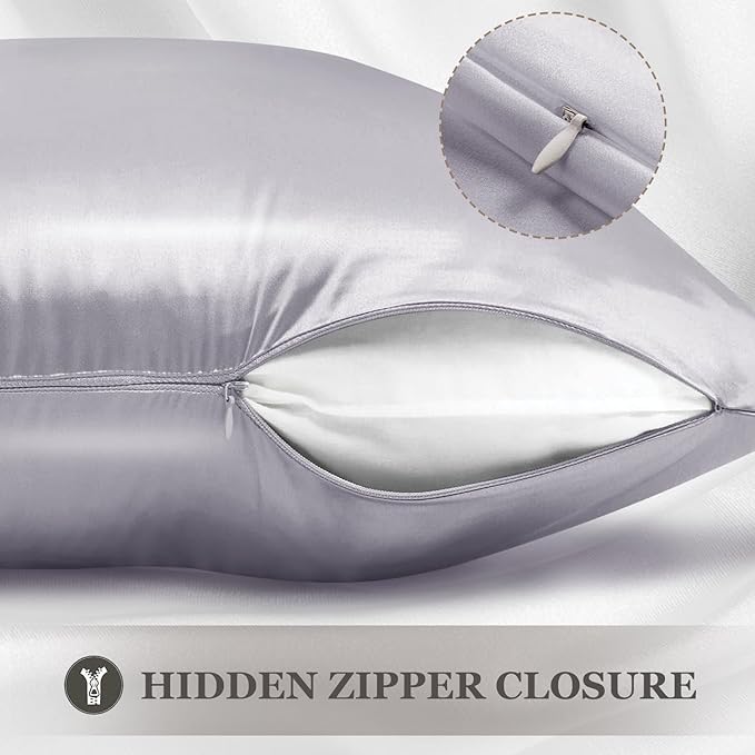 Adubor 100% Silk Pillowcase - Mulberry Silk Pillow Cases, 23 Momme 6A Grade Fibers, Silk Pillow Case for Hair and Skin Health, with Hidden Zipper (King 20''×36'', Silver Gray, 1PC)