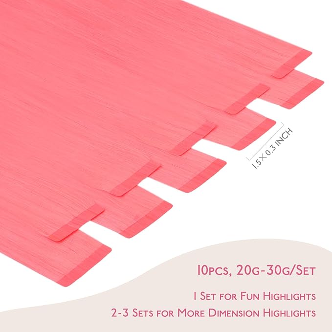 WENNALIFE Tape in Hair Extensions Human Hair Light Pink Tape in Extensions, 10pcs 25g 18 inch Remy Invisible Tape Ins Straight Colored Soft Real Human Hair Tape in Extensions Refill Set Extensions