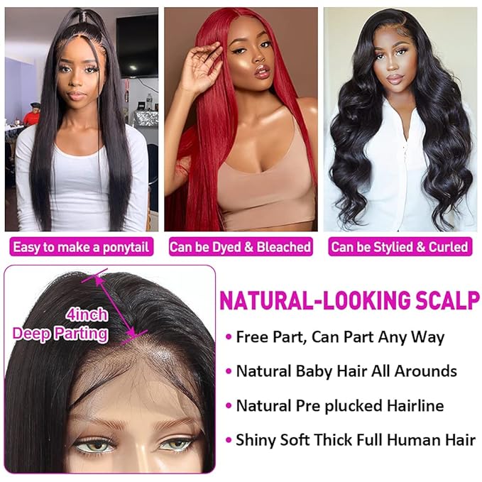 Hermosa HD Transparent 13x4 Lace Front Human Hair Wigs Pre Plucked with Baby Hair 12A 220% Density HD Straight HD Lace Front Wigs Human Hair for Women Natural Hairline Natural Color 22 inch