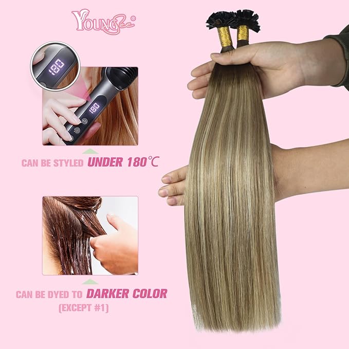 YoungSee K Tip Hair Extensions Human Hair Balayage Ktip Hair Extensions Balayage Dark Brown to Blonde with Brown 16In 1g/s 50g