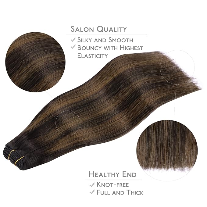 WENNALIFE Clip in Human Hair Extensions, 18 Inch 120g 7pcs Natural Black to Chestnut Brown Balayage Hair Extensions Clip In Human Hair Remy Clip in Hair Extensions Real Human Hair Double Weft