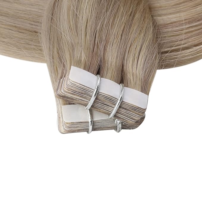 Full Shine Seamless Remy Hair Extensions Tape in Color 18/613 Ash Blonde Mix With Blonde Natural Hair 14Inch Tape in Real Human Hair Extensions Double Side Tape Extensions 20Pcs 50Grams Add Volume
