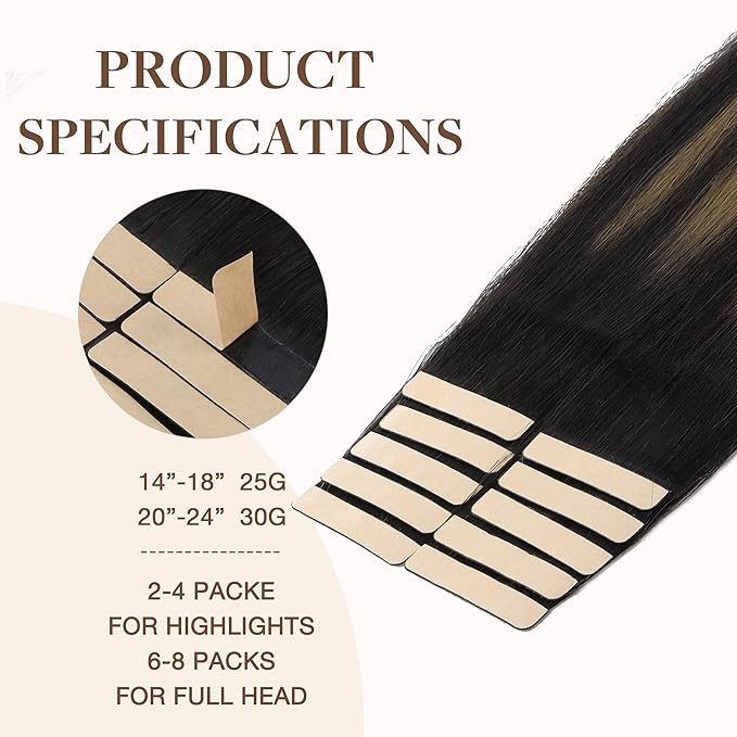 GOO GOO Tape in Hair Extensions Human Hair, 1B/6/1B Balayage Natural Black to Chestnut Brown, 24inch 30g 10pcs, Skin Weft Seamless Invisible, Silky Straight with Thick Ends, Remy Human Hair