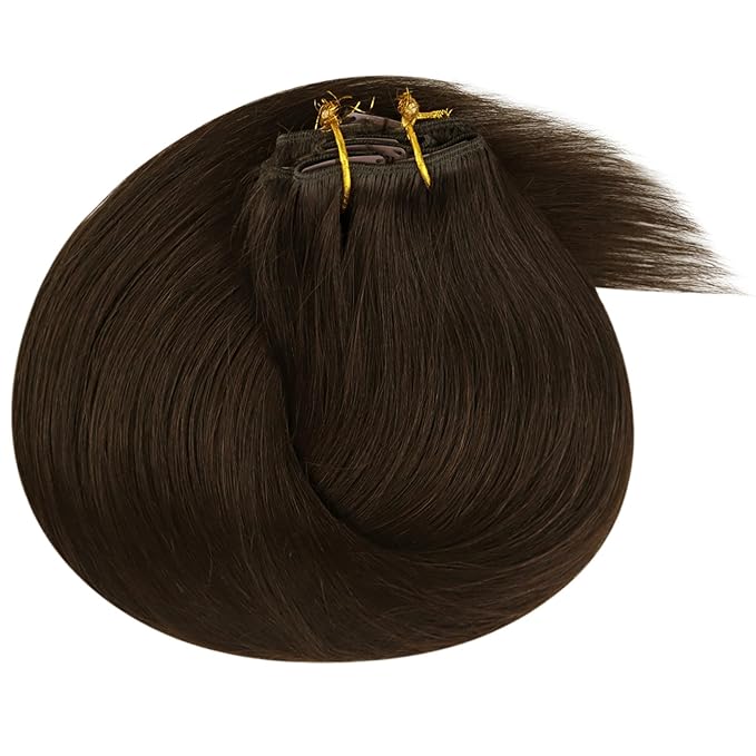 Ve Sunny Brown Clip in Hair Extensions Human Hair Clip in Extensions Dark Brown Hair Extensions Clip ins Long Hair Extensions Real Human Hair Clip in Natural Look 20inch 7pcs 120g