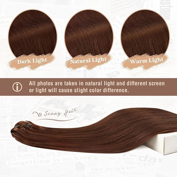 Ve Sunny Real Hair Extensions Clip in Human Hair Dark Auburn Red Hair Extensions Full Head Human Hair Extensions Clip ins Natural Straight 16 inch 120g 7pcs